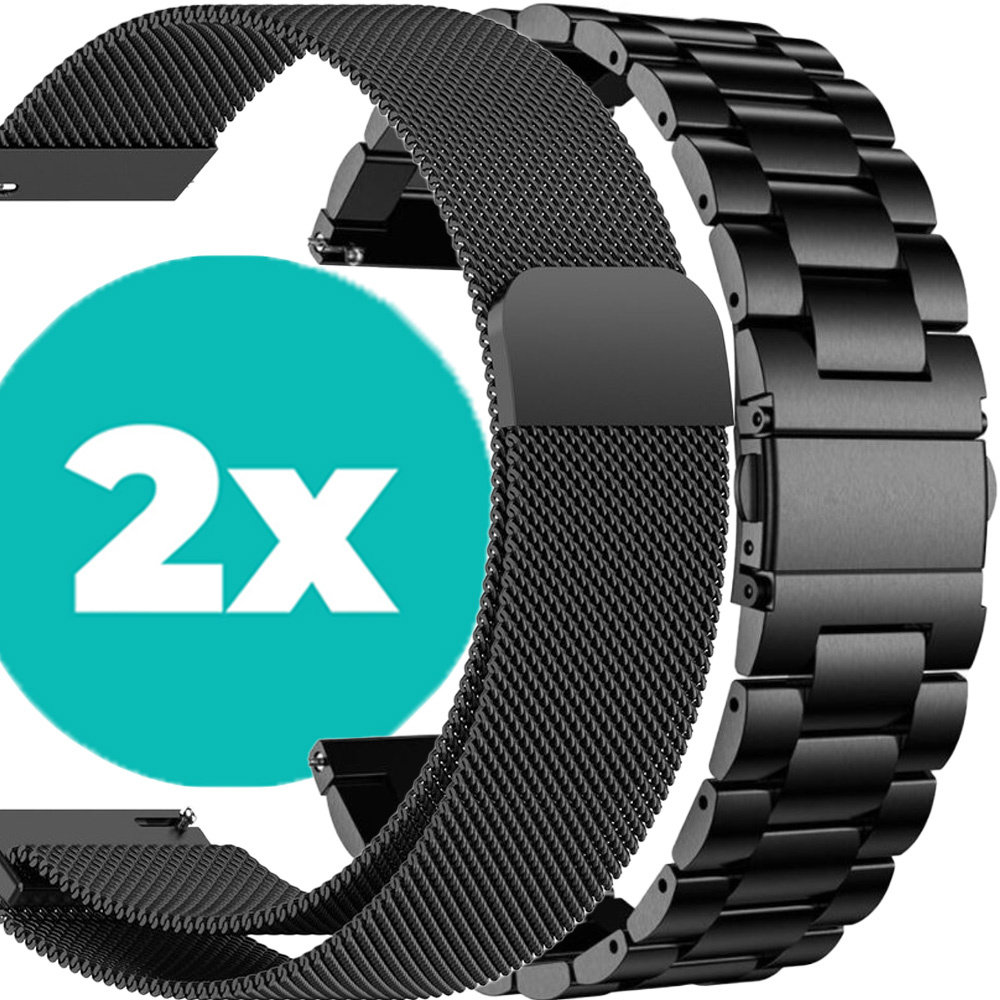 Strap-it Bandjes geschikt voor Samsung Galaxy Watch 5 - Metalen band en Milanese band zwart en zwart - Set van 2 bandjes - Geschikt voor Galaxy Watch 4 en 5 40mm en 44mm / 4 Classic - 42mm en 46mm / Galaxy Watch 5 Pro 45 mm Strap-it Bandjes geschikt voor Samsung Galaxy Watch 5 - Metalen band en Milanese band zwart en zwart - Set van 2 bandjes - Geschikt voor Galaxy Watch 4 en 5 40mm en 44mm / 4 Classic - 42mm en 46mm / Galaxy Watch 5 Pro 45 mm