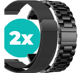Strap-it Samsung Galaxy Watch 5 metalen band  en milanese band (2x) - zwart & zwart