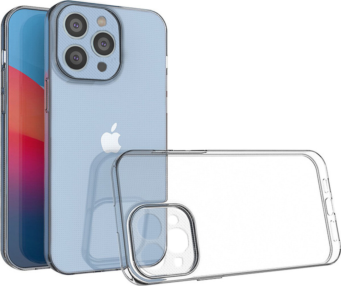Ceezs Ceezs Siliconen hoesje met camerabescherming geschikt voor iPhone 14 Pro transparant + ShieldCase screenprotector - beschermglas iPhone bescherming - iPhone case bescherm hoesje + Screenprotector