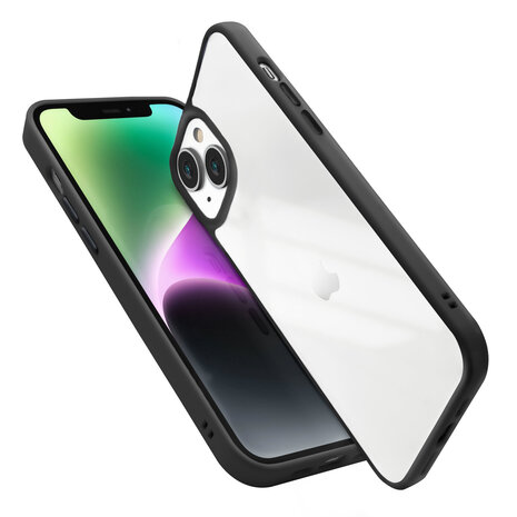 Coverzs Coverzs geschikt voor iPhone 14 hoesje acryl rand mat (zwart) + ShieldCase screenprotector - beschermglas iPhone bescherming - iPhone case bescherm hoesje + Screenprotector
