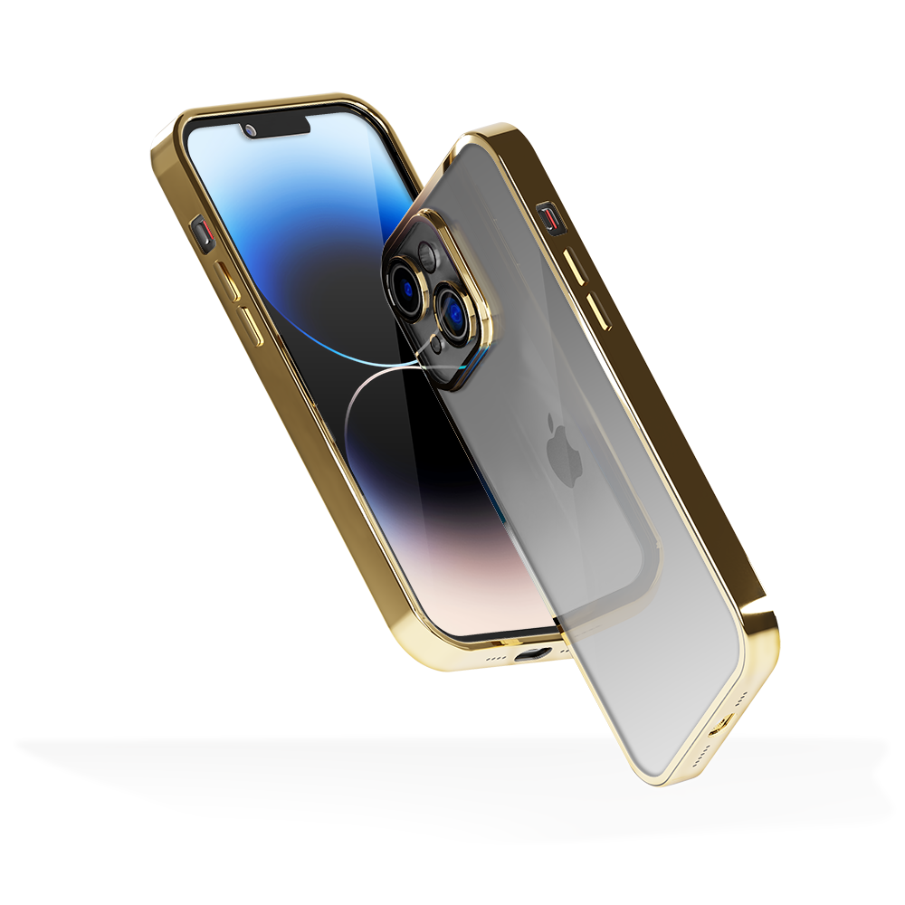 Coverzs Coverzs geschikt voor iPhone 14 hoesje clear soft case camera cover (goud) + ShieldCase screenprotector - beschermglas iPhone bescherming - iPhone case bescherm hoesje + Screenprotector
