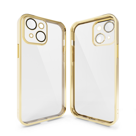 Coverzs Coverzs geschikt voor iPhone 14 hoesje clear soft case camera cover (goud) + ShieldCase screenprotector - beschermglas iPhone bescherming - iPhone case bescherm hoesje + Screenprotector