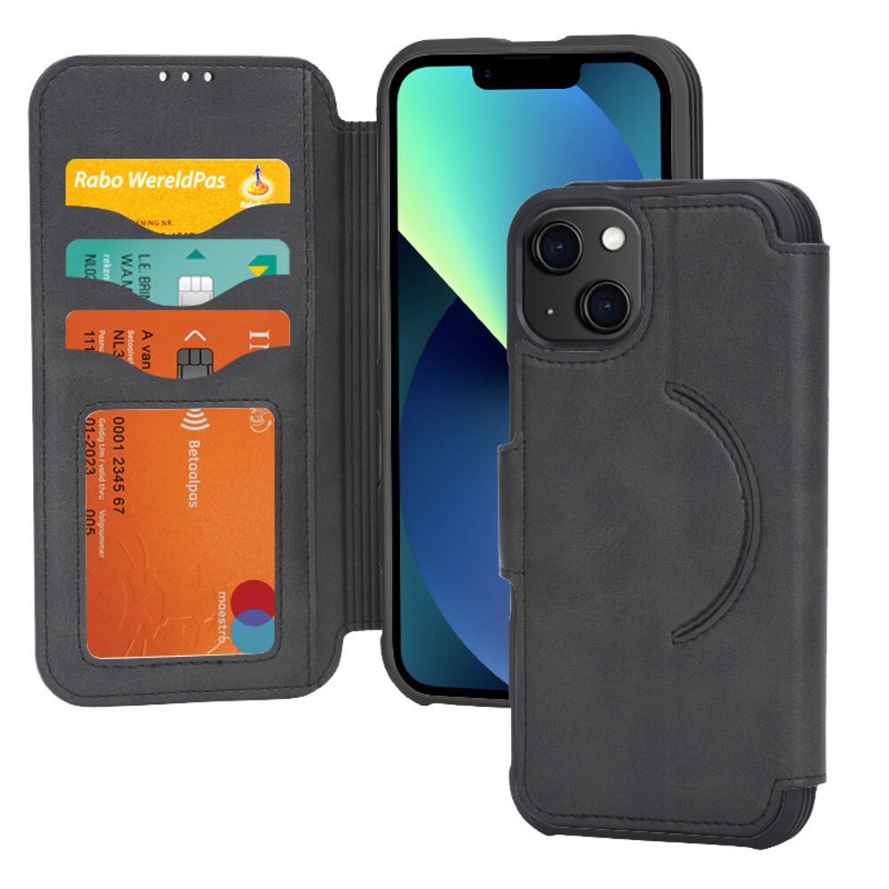 Coverzs Coverzs geschikt voor iPhone 14 hoesje leer bookcase Magsafe (zwart) + ShieldCase screenprotector - beschermglas iPhone bescherming - iPhone case bescherm hoesje + Screenprotector