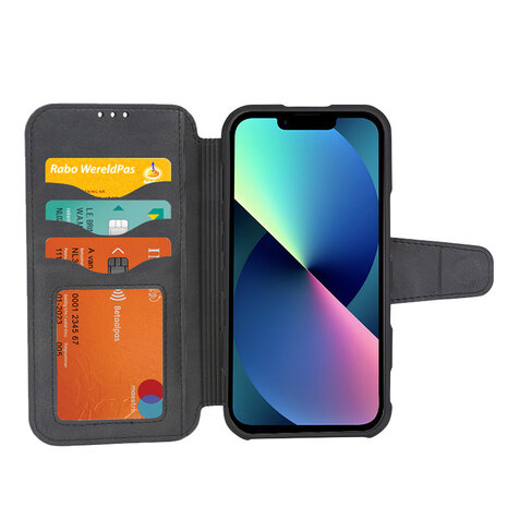 Coverzs Coverzs geschikt voor iPhone 14 hoesje leer bookcase Magsafe (zwart) + ShieldCase screenprotector - beschermglas iPhone bescherming - iPhone case bescherm hoesje + Screenprotector