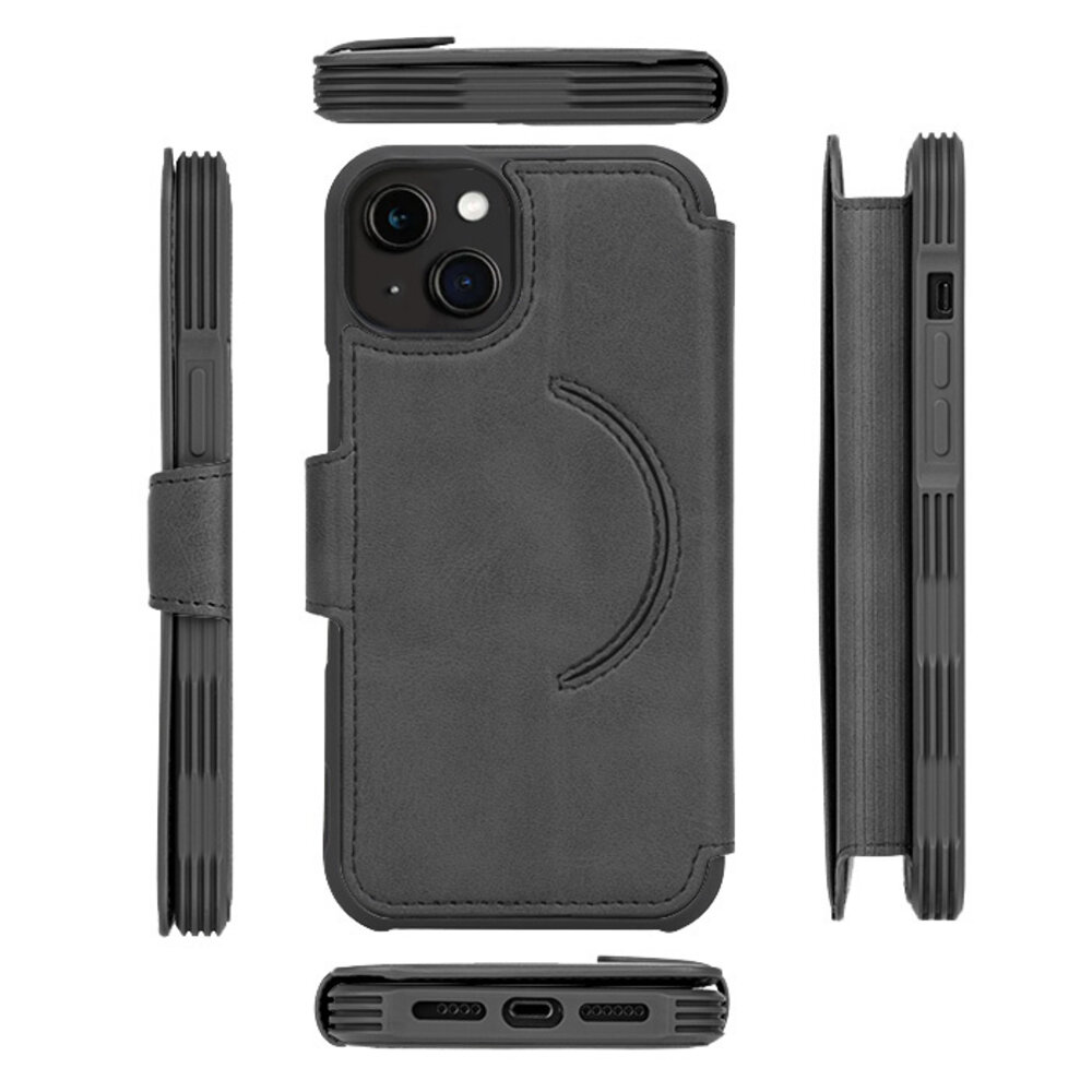 Coverzs Coverzs geschikt voor iPhone 14 hoesje leer bookcase Magsafe (zwart) + ShieldCase screenprotector - beschermglas iPhone bescherming - iPhone case bescherm hoesje + Screenprotector