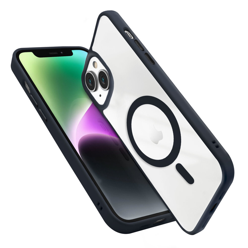 Coverzs Coverzs geschikt voor iPhone 14 hoesje Magsafe mat (donkerblauw) + ShieldCase screenprotector - beschermglas iPhone bescherming - iPhone case bescherm hoesje + Screenprotector