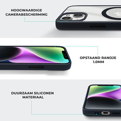 Coverzs Coverzs geschikt voor iPhone 14 hoesje Magsafe mat (donkerblauw) + ShieldCase screenprotector - beschermglas iPhone bescherming - iPhone case bescherm hoesje + Screenprotector