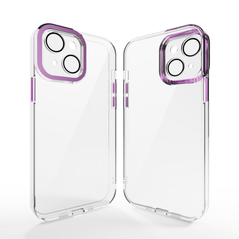 Coverzs Coverzs geschikt voor iPhone 14 hoesje transparant camera cover (paars) + ShieldCase screenprotector - beschermglas iPhone bescherming - iPhone case bescherm hoesje + Screenprotector