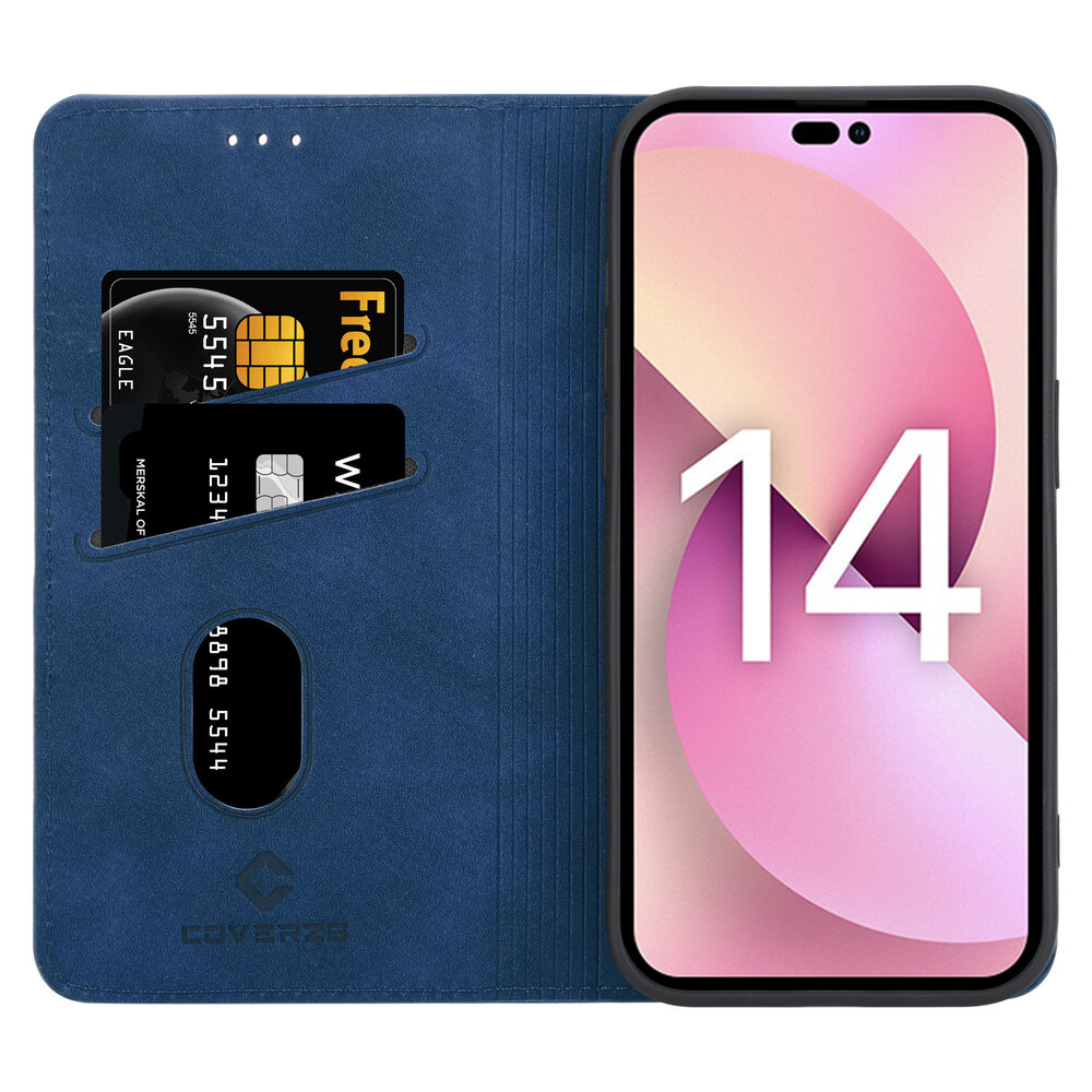 Coverzs Coverzs geschikt voor iPhone 14 Luxe bookcase (blauw) + ShieldCase screenprotector - beschermglas iPhone bescherming - iPhone case bescherm hoesje + Screenprotector