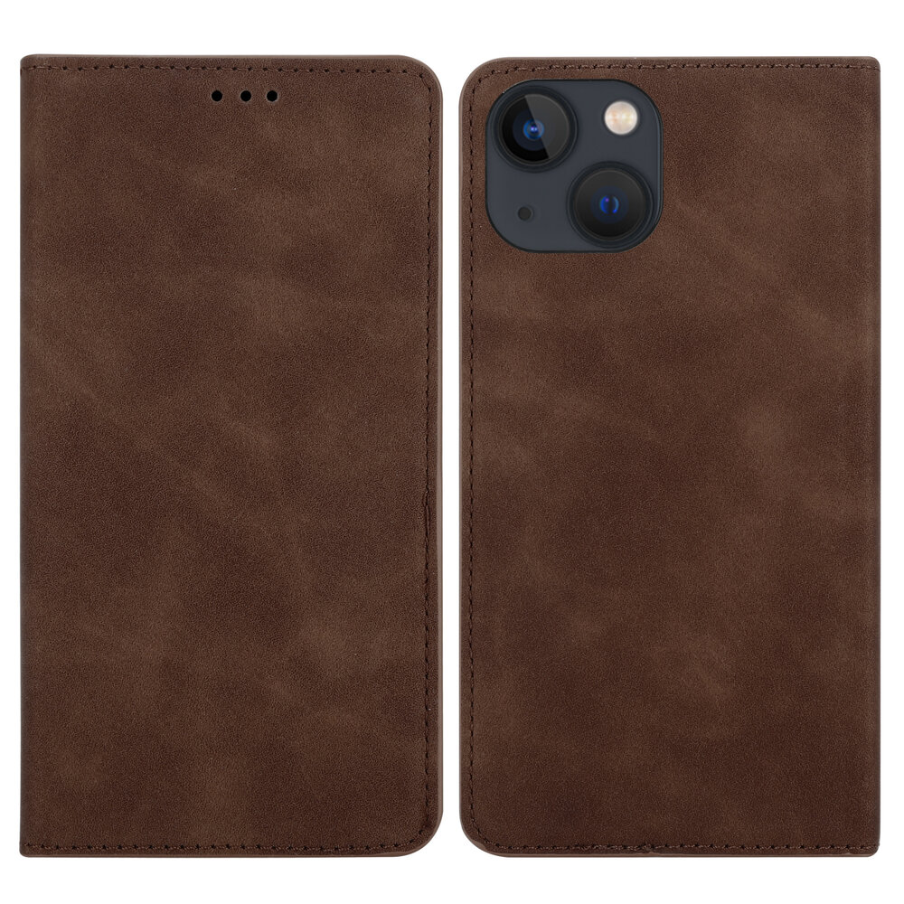 Coverzs Coverzs geschikt voor iPhone 14 Luxe bookcase (donkerbruin) + ShieldCase screenprotector - beschermglas iPhone bescherming - iPhone case bescherm hoesje + Screenprotector