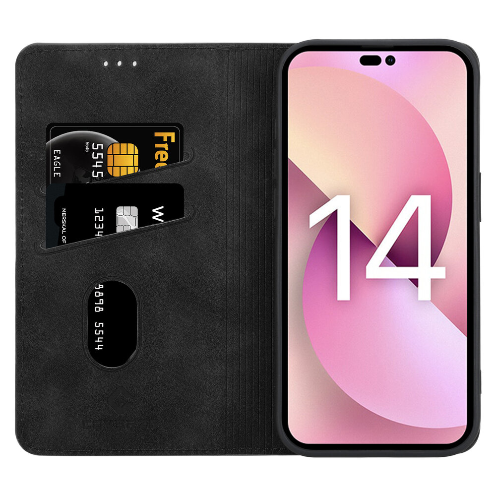 Coverzs Coverzs geschikt voor iPhone 14 Luxe bookcase (zwart) + ShieldCase screenprotector - beschermglas iPhone bescherming - iPhone case bescherm hoesje + Screenprotector