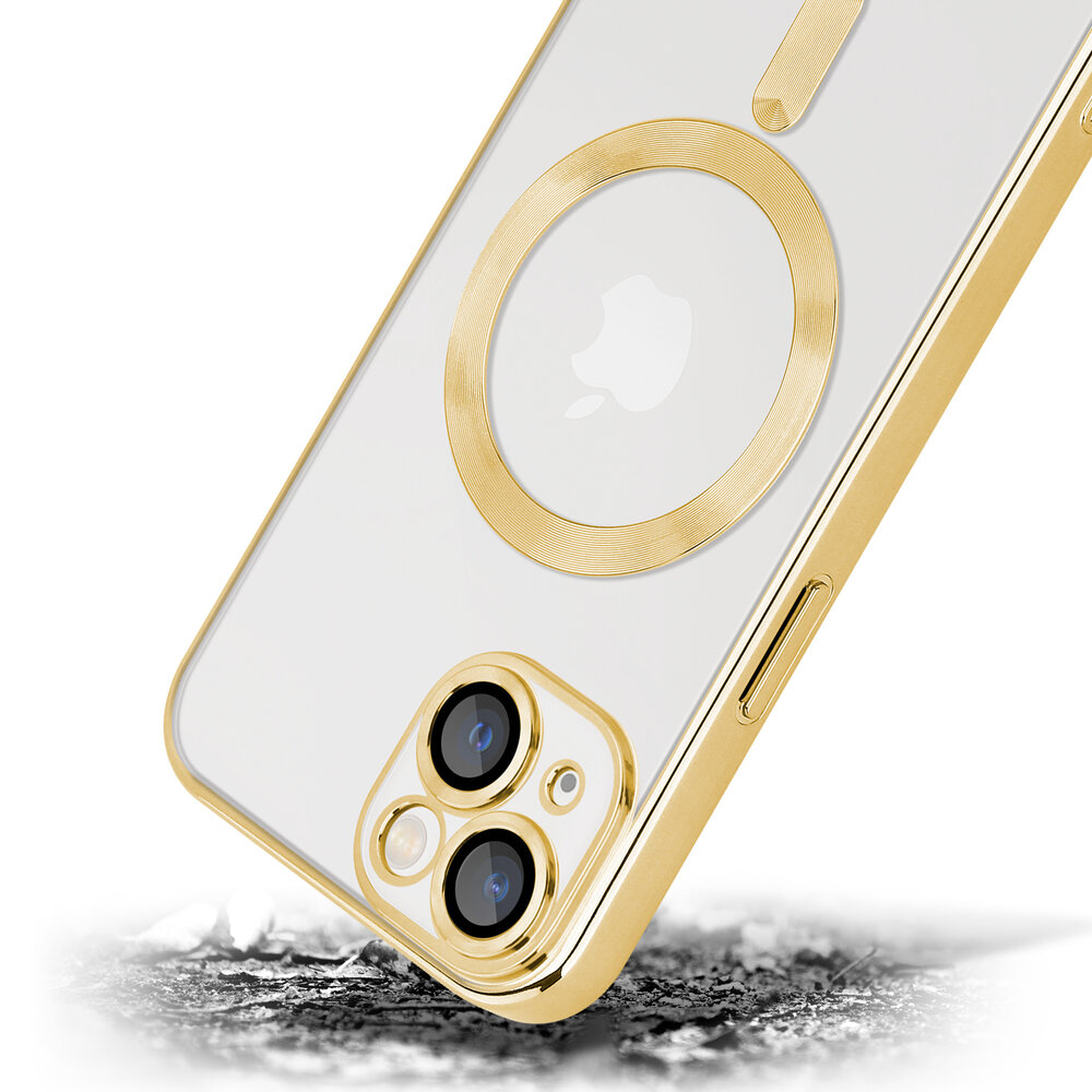 Coverzs Coverzs geschikt voor iPhone 14 Magsafe hoesje met camera cover (goud) + ShieldCase screenprotector - beschermglas iPhone bescherming - iPhone case bescherm hoesje + Screenprotector