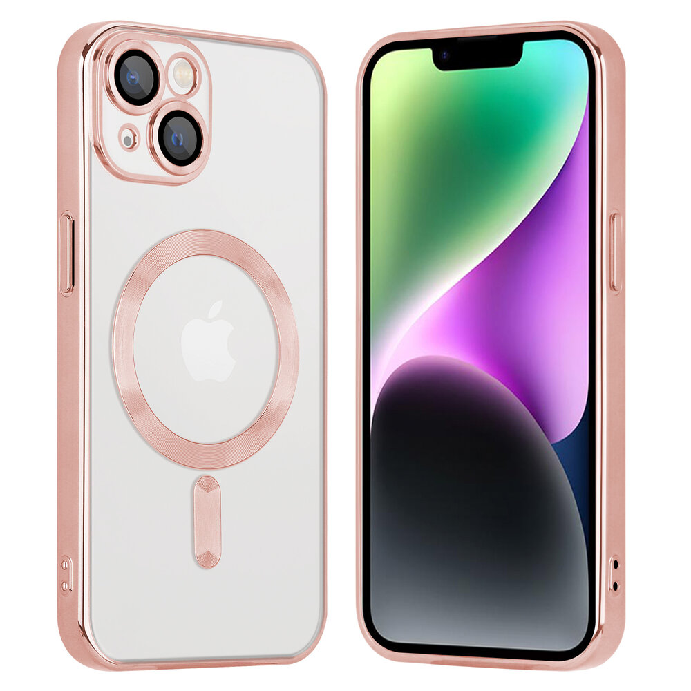 Coverzs Coverzs geschikt voor iPhone 14 Magsafe hoesje met camera cover (roze) + ShieldCase screenprotector - beschermglas iPhone bescherming - iPhone case bescherm hoesje + Screenprotector