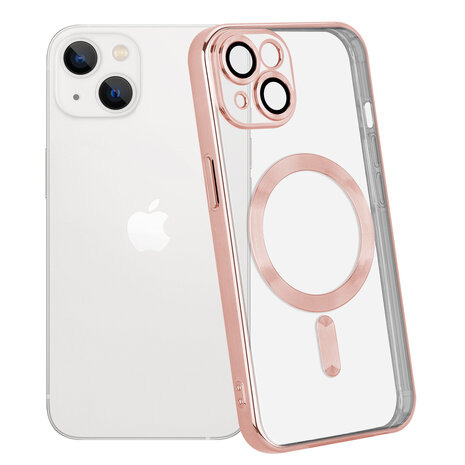 Coverzs Coverzs geschikt voor iPhone 14 Magsafe hoesje met camera cover (roze) + ShieldCase screenprotector - beschermglas iPhone bescherming - iPhone case bescherm hoesje + Screenprotector