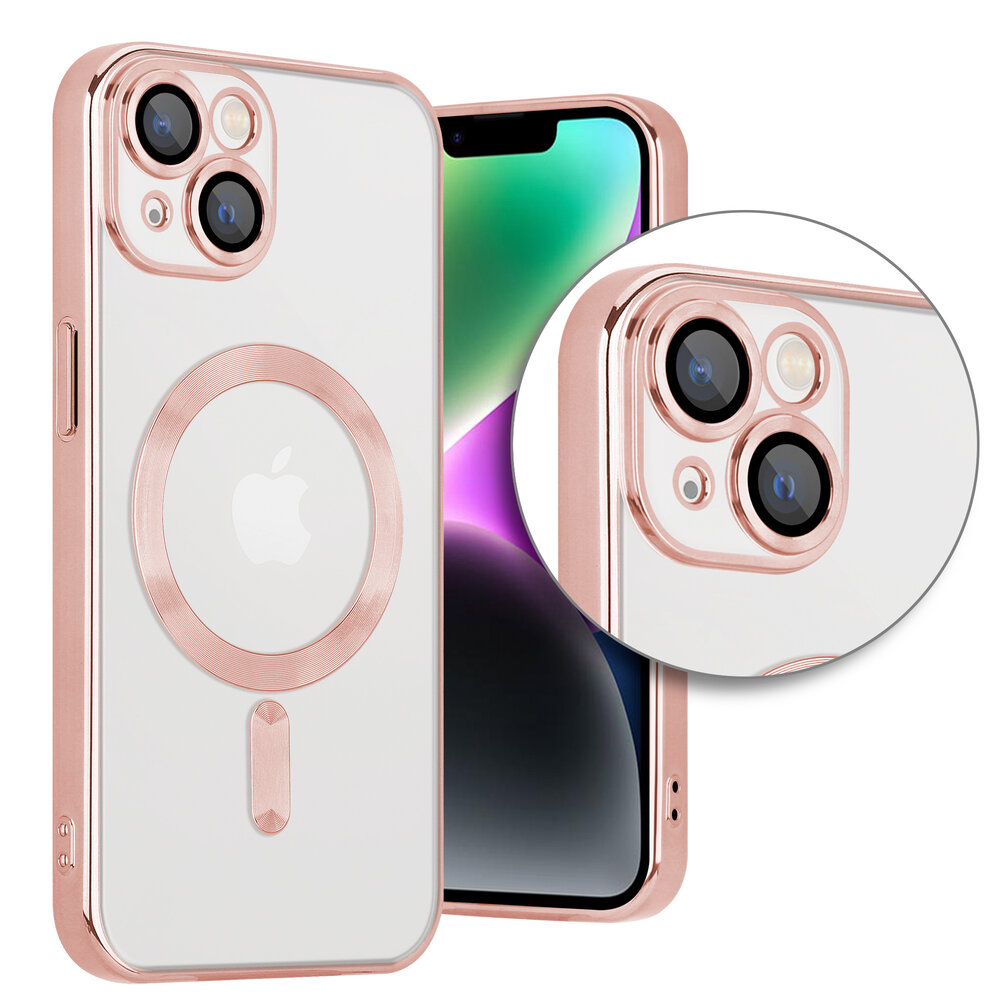 Coverzs Coverzs geschikt voor iPhone 14 Magsafe hoesje met camera cover (roze) + ShieldCase screenprotector - beschermglas iPhone bescherming - iPhone case bescherm hoesje + Screenprotector