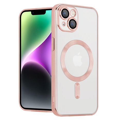 Coverzs Coverzs geschikt voor iPhone 14 Magsafe hoesje met camera cover (roze) + ShieldCase screenprotector - beschermglas iPhone bescherming - iPhone case bescherm hoesje + Screenprotector