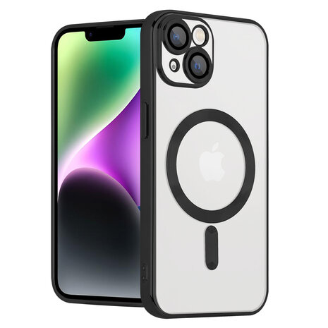 Coverzs Coverzs geschikt voor iPhone 14 Magsafe hoesje met camera cover (zwart) + ShieldCase screenprotector - beschermglas iPhone bescherming - iPhone case bescherm hoesje + Screenprotector