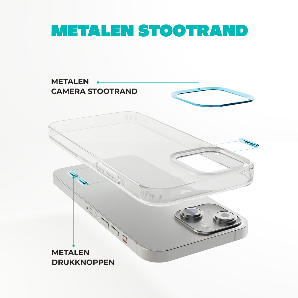 Coverzs Coverzs geschikt voor iPhone 14 Plus hard case met metalen camera bumper (blauw) + ShieldCase screenprotector - beschermglas iPhone bescherming - iPhone case bescherm hoesje + Screenprotector