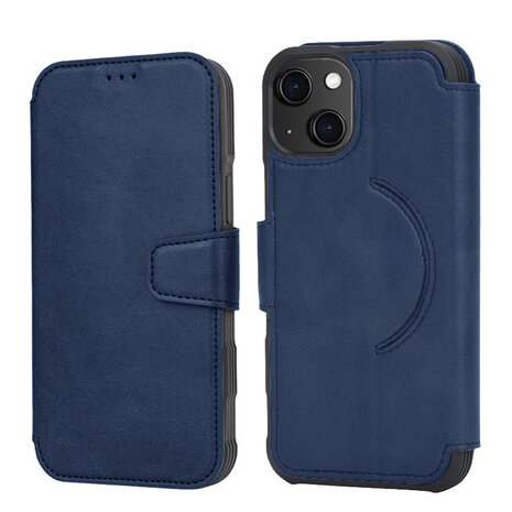Coverzs Coverzs geschikt voor iPhone 14 Plus hoesje leer bookcase Magsafe (blauw) + ShieldCase screenprotector - beschermglas iPhone bescherming - iPhone case bescherm hoesje + Screenprotector