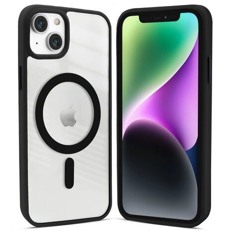 Coverzs Coverzs geschikt voor iPhone 14 Plus hoesje Magsafe mat (zwart) + ShieldCase screenprotector - beschermglas iPhone bescherming - iPhone case bescherm hoesje + Screenprotector