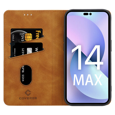 Coverzs Coverzs geschikt voor iPhone 14 Plus Luxe bookcase (bruin) + ShieldCase screenprotector - beschermglas iPhone bescherming - iPhone case bescherm hoesje + Screenprotector