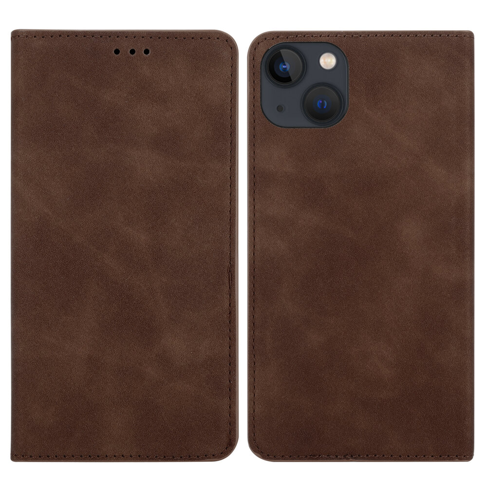 Coverzs Coverzs geschikt voor iPhone 14 Plus Luxe bookcase (donkerbruin) + ShieldCase screenprotector - beschermglas iPhone bescherming - iPhone case bescherm hoesje + Screenprotector