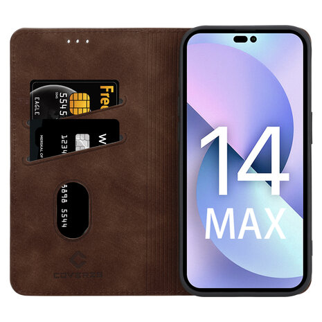 Coverzs Coverzs geschikt voor iPhone 14 Plus Luxe bookcase (donkerbruin) + ShieldCase screenprotector - beschermglas iPhone bescherming - iPhone case bescherm hoesje + Screenprotector