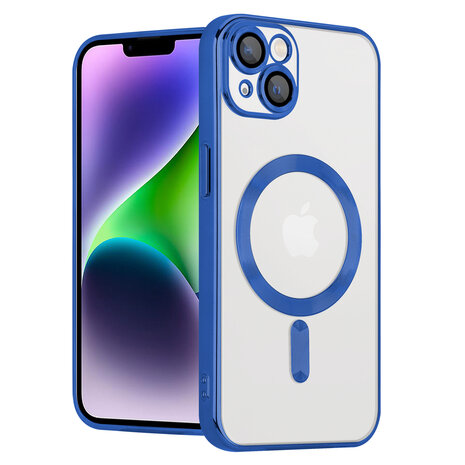 Coverzs Coverzs geschikt voor iPhone 14 Plus Magsafe hoesje met camera cover (blauw) + ShieldCase screenprotector - beschermglas iPhone bescherming - iPhone case bescherm hoesje + Screenprotector