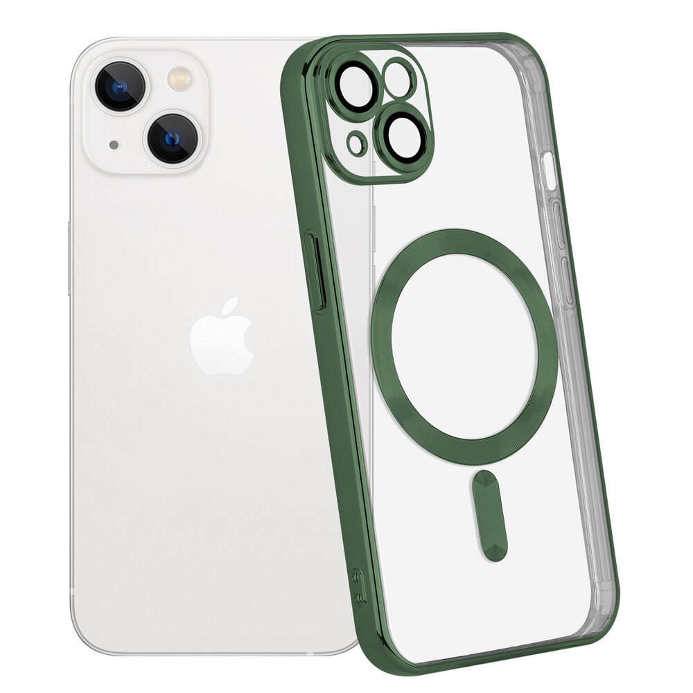 Coverzs Coverzs geschikt voor iPhone 14 Plus Magsafe hoesje met camera cover (donkergroen) + ShieldCase screenprotector - beschermglas iPhone bescherming - iPhone case bescherm hoesje + Screenprotector