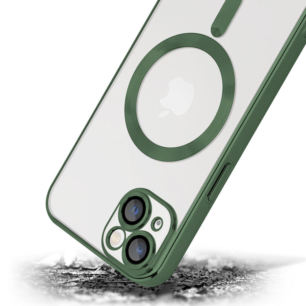 Coverzs Coverzs geschikt voor iPhone 14 Plus Magsafe hoesje met camera cover (donkergroen) + ShieldCase screenprotector - beschermglas iPhone bescherming - iPhone case bescherm hoesje + Screenprotector