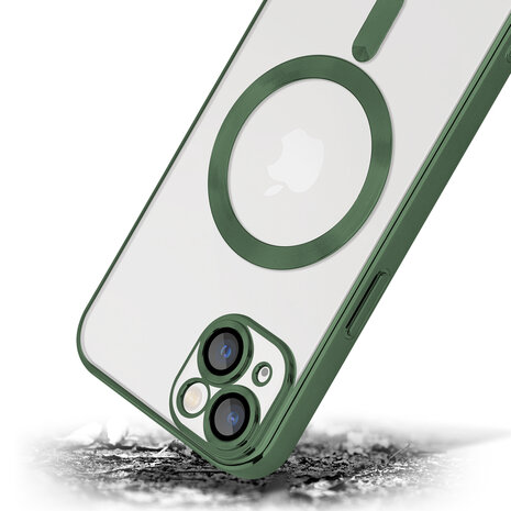 Coverzs Coverzs geschikt voor iPhone 14 Plus Magsafe hoesje met camera cover (donkergroen) + ShieldCase screenprotector - beschermglas iPhone bescherming - iPhone case bescherm hoesje + Screenprotector