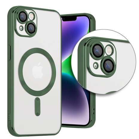 Coverzs Coverzs geschikt voor iPhone 14 Plus Magsafe hoesje met camera cover (donkergroen) + ShieldCase screenprotector - beschermglas iPhone bescherming - iPhone case bescherm hoesje + Screenprotector