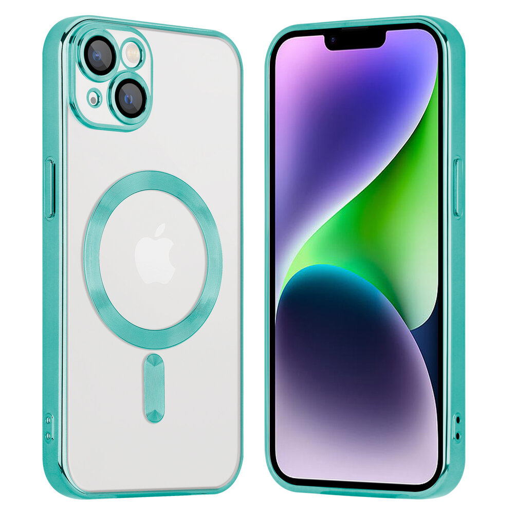 Coverzs Coverzs geschikt voor iPhone 14 Plus Magsafe hoesje met camera cover (groen) + ShieldCase screenprotector - beschermglas iPhone bescherming - iPhone case bescherm hoesje + Screenprotector