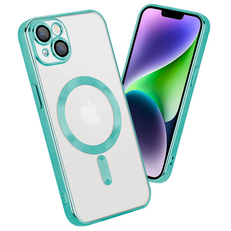 Coverzs Coverzs geschikt voor iPhone 14 Plus Magsafe hoesje met camera cover (groen) + ShieldCase screenprotector - beschermglas iPhone bescherming - iPhone case bescherm hoesje + Screenprotector