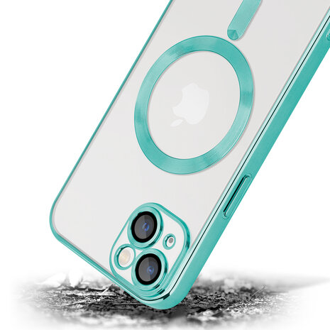 Coverzs Coverzs geschikt voor iPhone 14 Plus Magsafe hoesje met camera cover (groen) + ShieldCase screenprotector - beschermglas iPhone bescherming - iPhone case bescherm hoesje + Screenprotector