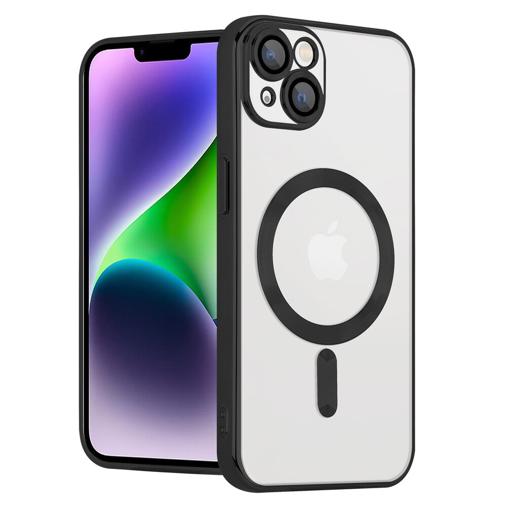 Coverzs Coverzs geschikt voor iPhone 14 Plus Magsafe hoesje met camera cover (zwart) + ShieldCase screenprotector - beschermglas iPhone bescherming - iPhone case bescherm hoesje + Screenprotector