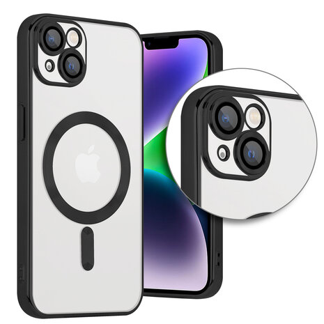 Coverzs Coverzs geschikt voor iPhone 14 Plus Magsafe hoesje met camera cover (zwart) + ShieldCase screenprotector - beschermglas iPhone bescherming - iPhone case bescherm hoesje + Screenprotector
