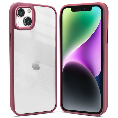 Coverzs Coverzs geschikt voor iPhone 14 Plus solid bumper hoesje mat (bordeaux) + ShieldCase screenprotector - beschermglas iPhone bescherming - iPhone case bescherm hoesje + Screenprotector