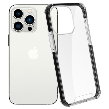 Coverzs Coverzs geschikt voor iPhone 14 Pro 3in1 shock case (transparant) + ShieldCase screenprotector - beschermglas iPhone bescherming - iPhone case bescherm hoesje + Screenprotector