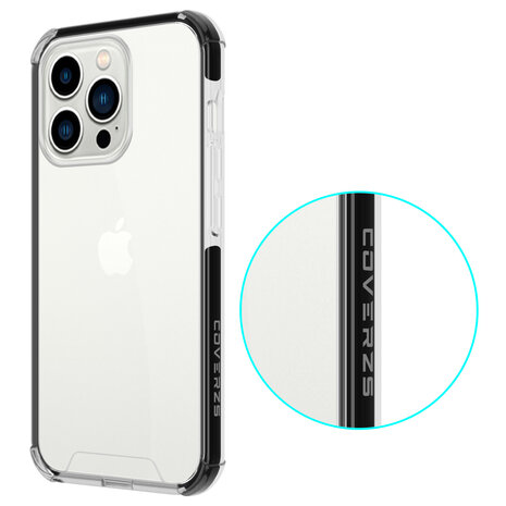 Coverzs Coverzs geschikt voor iPhone 14 Pro 3in1 shock case (transparant) + ShieldCase screenprotector - beschermglas iPhone bescherming - iPhone case bescherm hoesje + Screenprotector