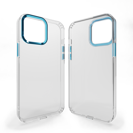 Coverzs Coverzs geschikt voor iPhone 14 Pro hard case met metalen camera bumper (blauw) + ShieldCase screenprotector - beschermglas iPhone bescherming - iPhone case bescherm hoesje + Screenprotector