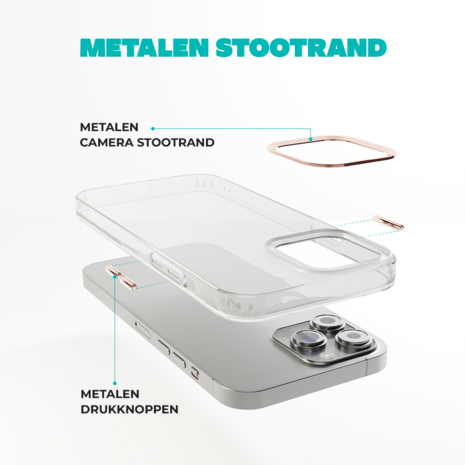Coverzs Coverzs geschikt voor iPhone 14 Pro hard case met metalen camera bumper (roze) + ShieldCase screenprotector - beschermglas iPhone bescherming - iPhone case bescherm hoesje + Screenprotector