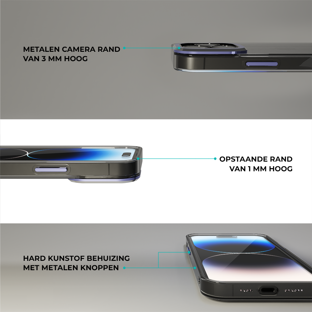 Coverzs Coverzs geschikt voor iPhone 14 Pro hoesje transparant camera cover (donkerblauw) + ShieldCase screenprotector - beschermglas iPhone bescherming - iPhone case bescherm hoesje + Screenprotector