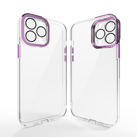Coverzs Coverzs geschikt voor iPhone 14 Pro hoesje transparant camera cover (paars) + ShieldCase screenprotector - beschermglas iPhone bescherming - iPhone case bescherm hoesje + Screenprotector