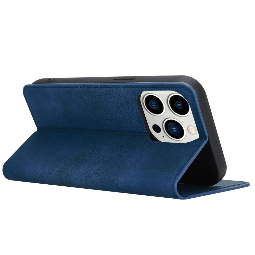 Coverzs Coverzs geschikt voor iPhone 14 Pro Luxe bookcase (blauw) + ShieldCase screenprotector - beschermglas iPhone bescherming - iPhone case bescherm hoesje + Screenprotector