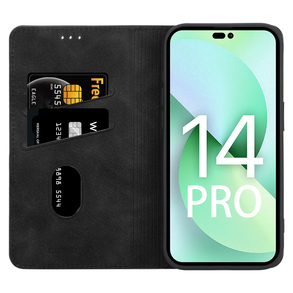 Coverzs Coverzs geschikt voor iPhone 14 Pro Luxe bookcase (zwart) + ShieldCase screenprotector - beschermglas iPhone bescherming - iPhone case bescherm hoesje + Screenprotector