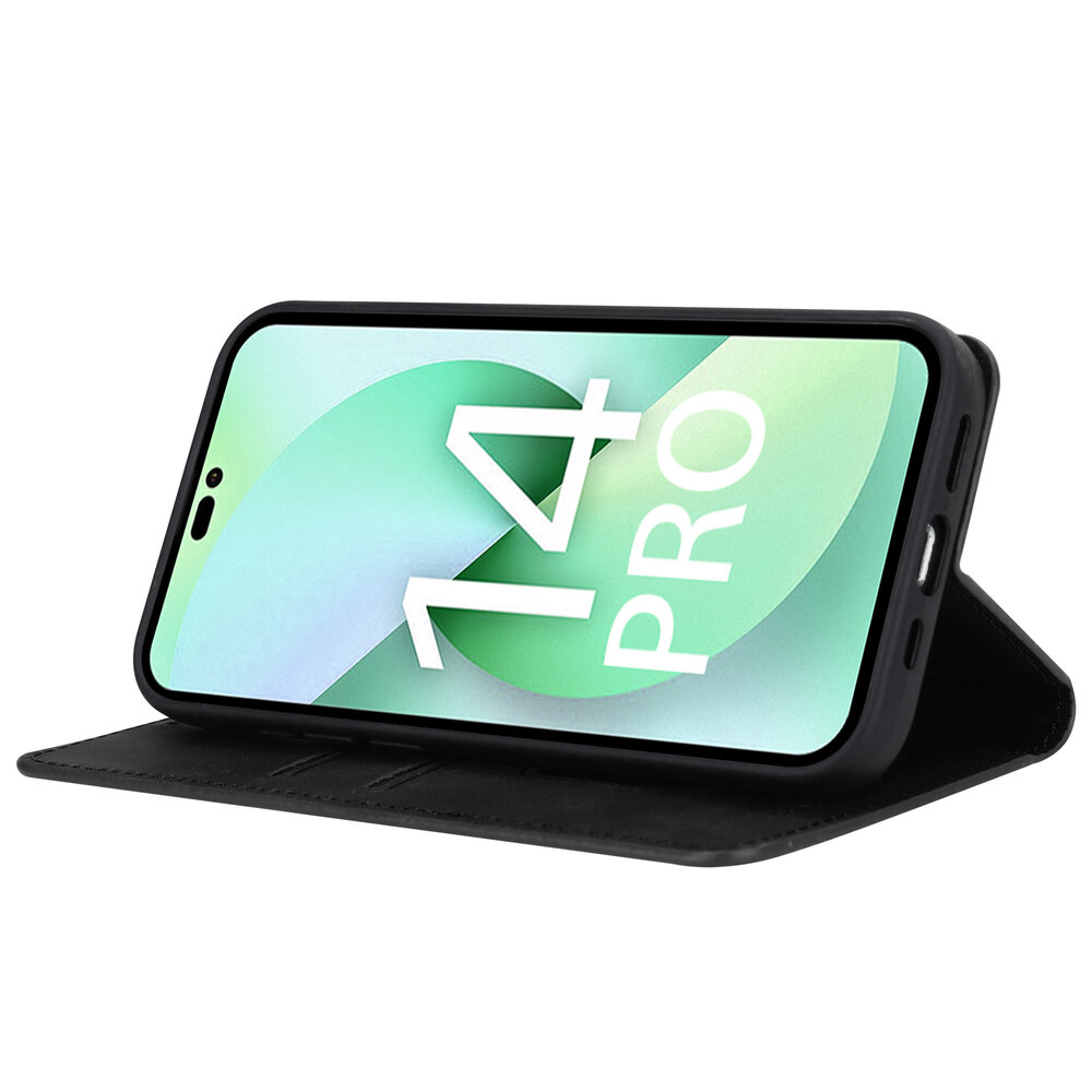 Coverzs Coverzs geschikt voor iPhone 14 Pro Luxe bookcase (zwart) + ShieldCase screenprotector - beschermglas iPhone bescherming - iPhone case bescherm hoesje + Screenprotector