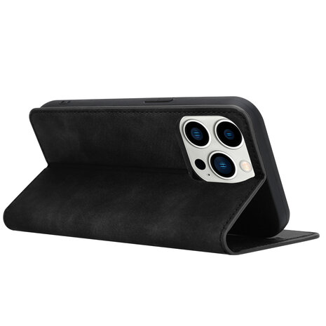 Coverzs Coverzs geschikt voor iPhone 14 Pro Luxe bookcase (zwart) + ShieldCase screenprotector - beschermglas iPhone bescherming - iPhone case bescherm hoesje + Screenprotector