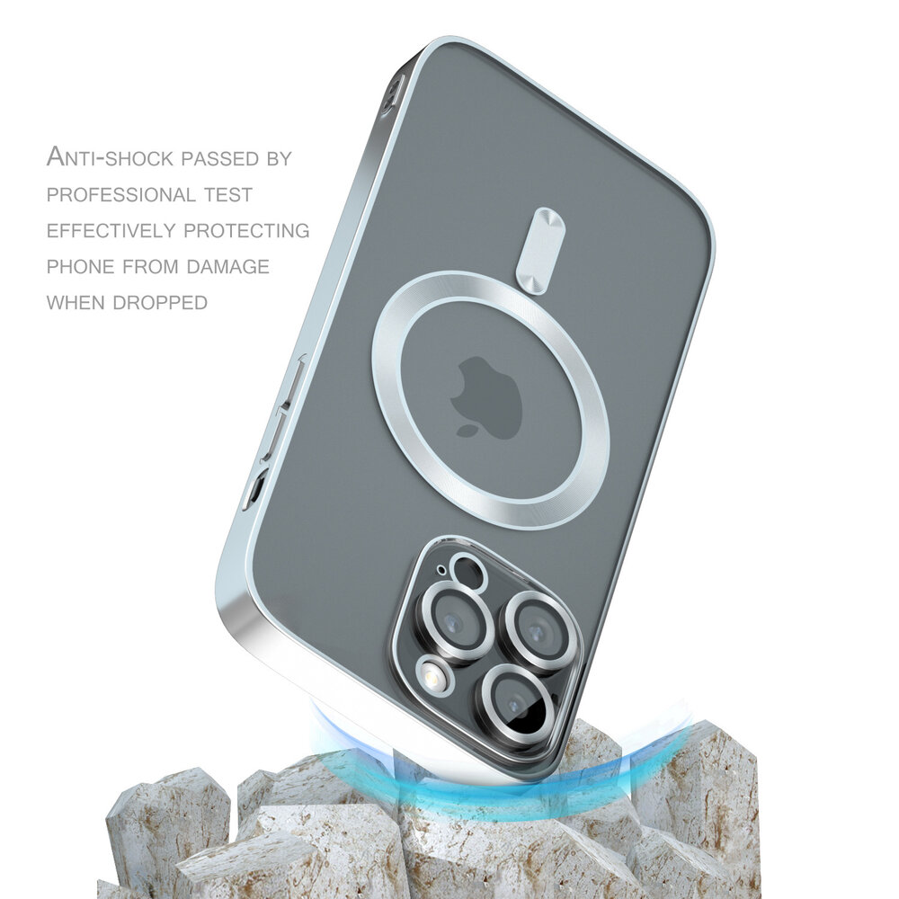 Coverzs Coverzs geschikt voor iPhone 14 Pro Magsafe hoesje met camera cover (zilver) + ShieldCase screenprotector - beschermglas iPhone bescherming - iPhone case bescherm hoesje + Screenprotector