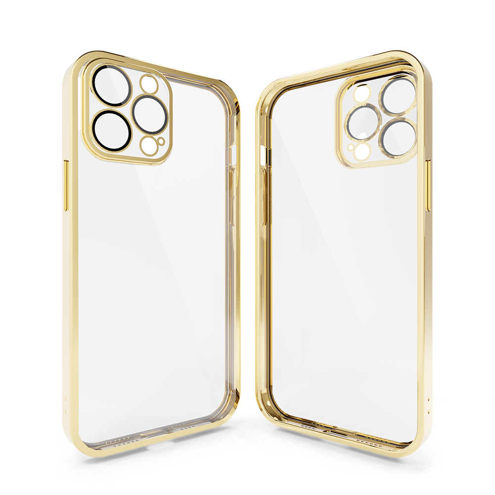 Coverzs Coverzs geschikt voor iPhone 14 Pro Max hoesje clear soft case camera cover (goud) + ShieldCase screenprotector - beschermglas iPhone bescherming - iPhone case bescherm hoesje + Screenprotector